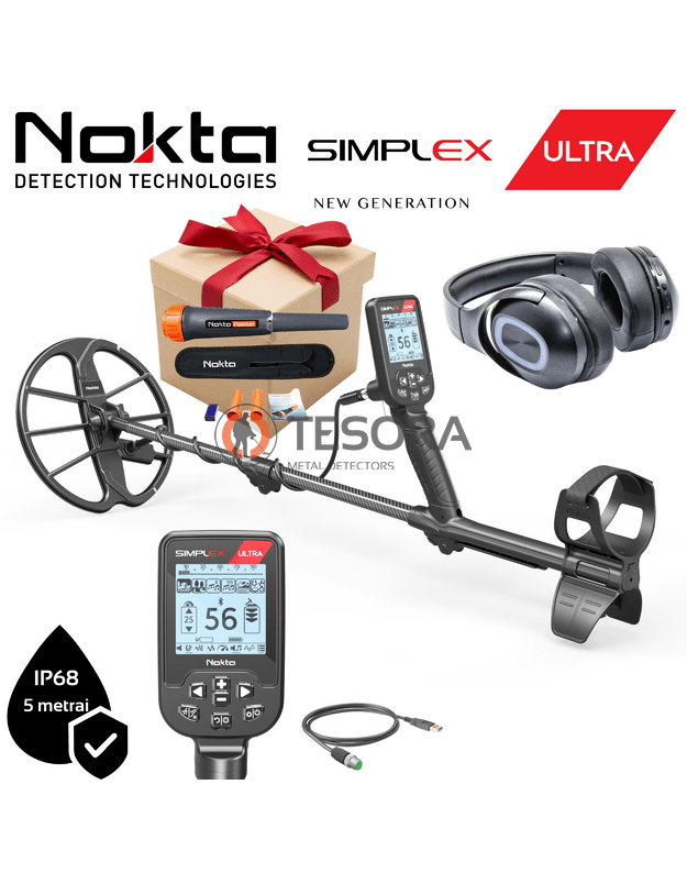 NOKTA SIMPLEX ULTRA WHP metalo detektorius su belaidėmis ausinėmis + DOVANA "NOKTA pinpointeris"