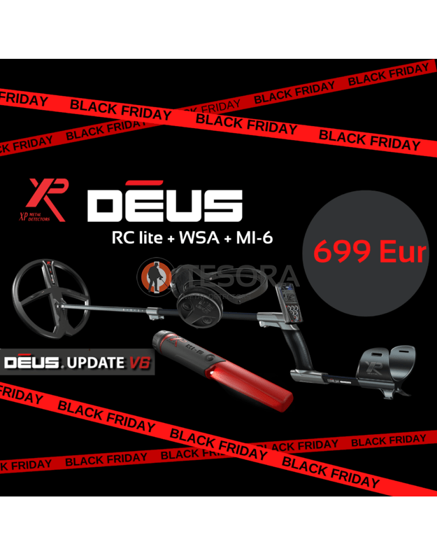 XP DEUS metalo detektorius su pasirenkama rite + MI-6 pinpointeris + WSA belaidės ausinės BLACK FRIDAY