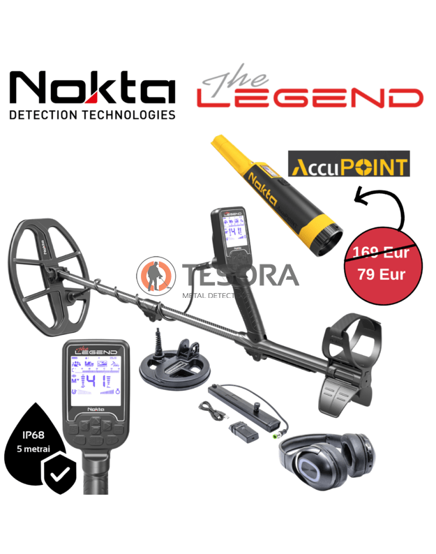 Nokta LEGEND WHP PRO metalo detektorius su LG30 rite, belaidėmis ausinėmis, papildoma rite, papildomu akumuliatoriumi +  Accupoint pinpointeris PIGIAU!